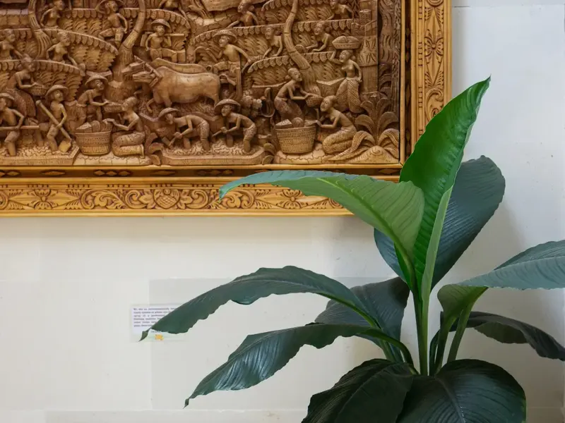 Carved hardwood panel in Bali
