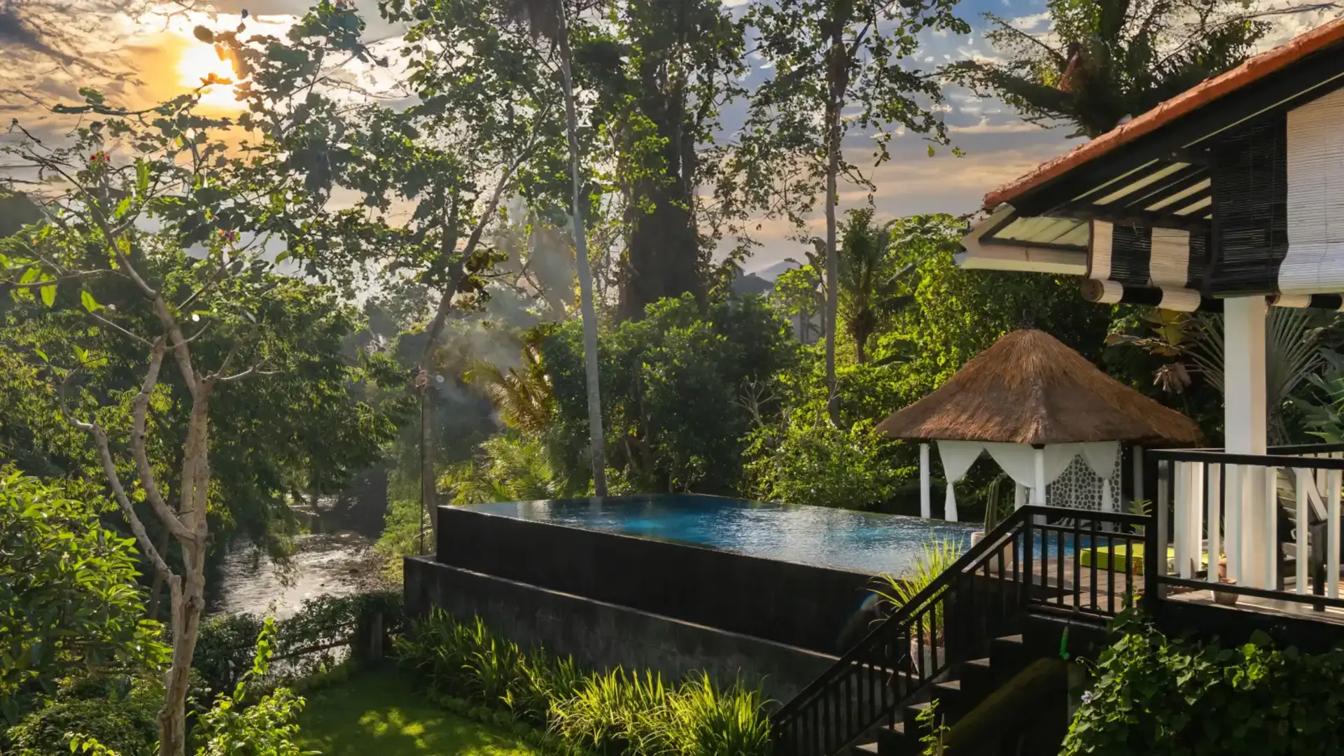 Timber pavilion above a jungle valley in Bali