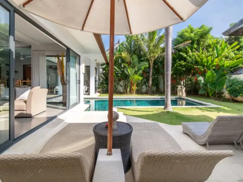 Outdoor lounge under umbrellas in Bali