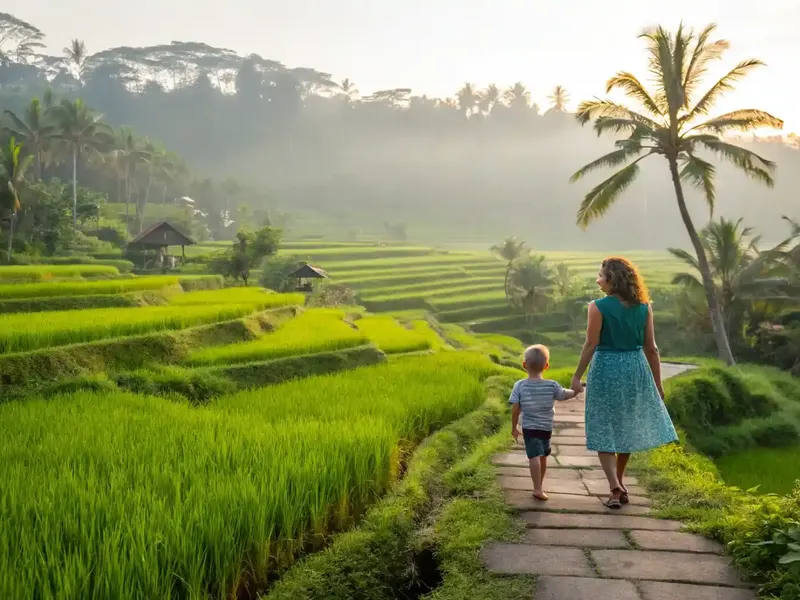 Walking a rice terrace path in Bali