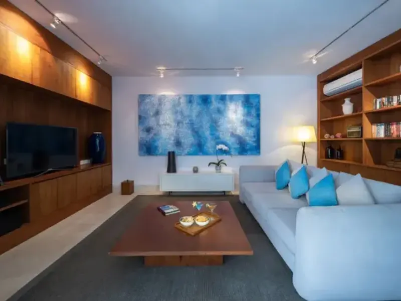 Living space with a timber ceiling in Bali