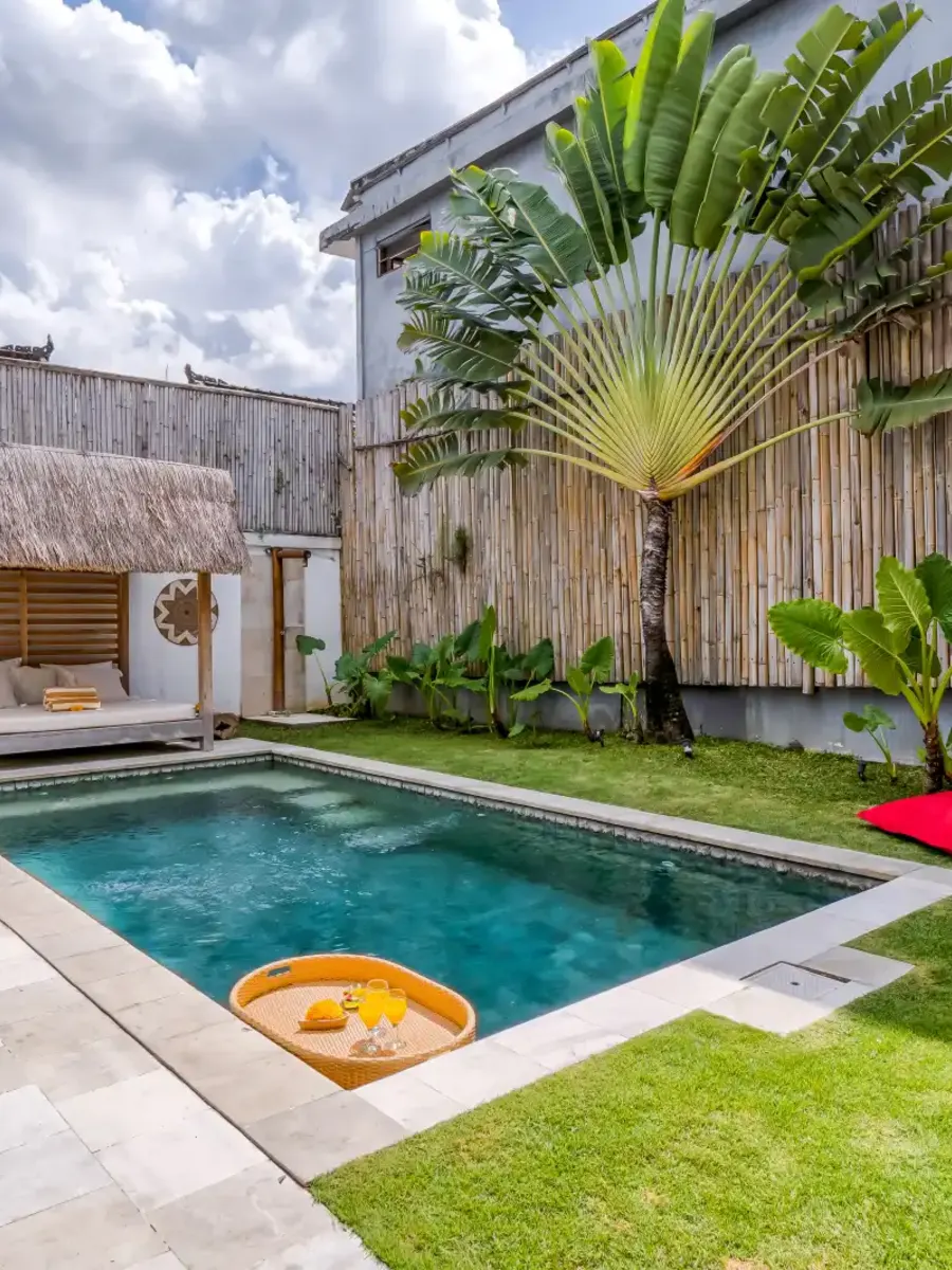 Timber fence beside a pool in Bali