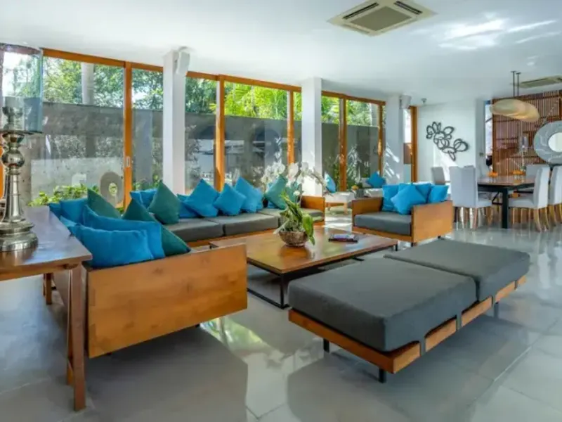 Solid timber furniture frames in a Bali interior