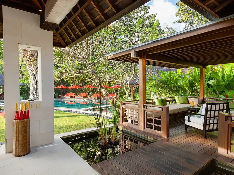 Open timber pavilion and garden in Bali