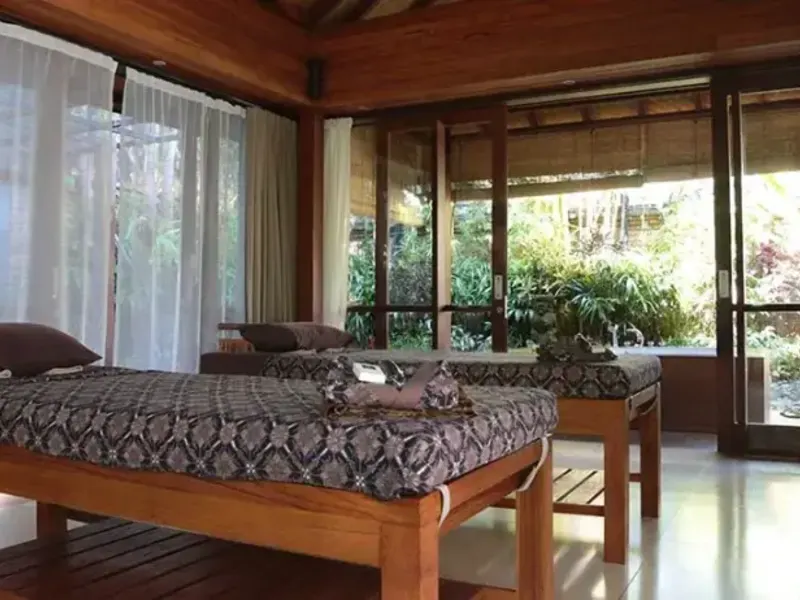 Timber pavilion interior in Bali