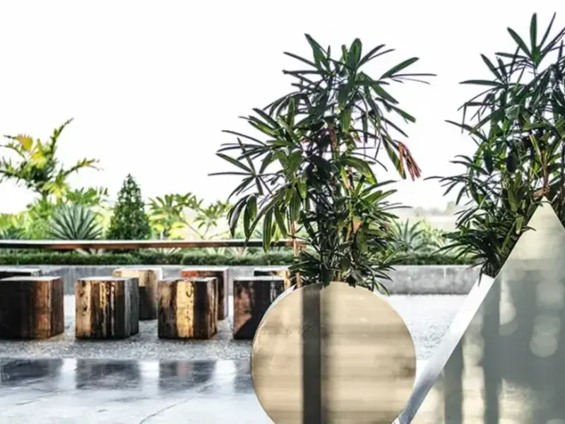 Solid timber stumps used as seating in Bali