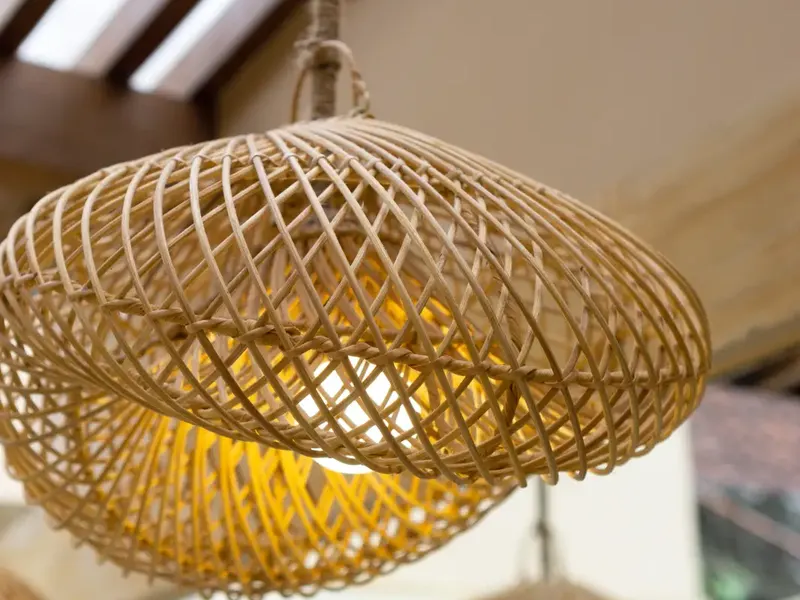 Woven rattan pendant lamp in Bali
